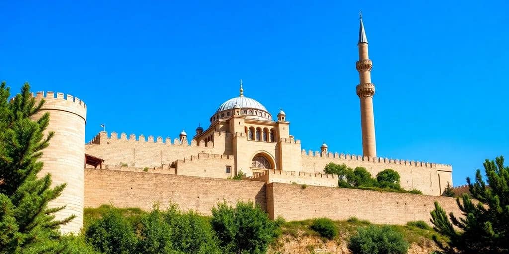 Citadel of Saladin with stone walls and minarets.