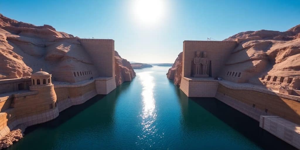 Aswan High Dam with Nile River in the background.